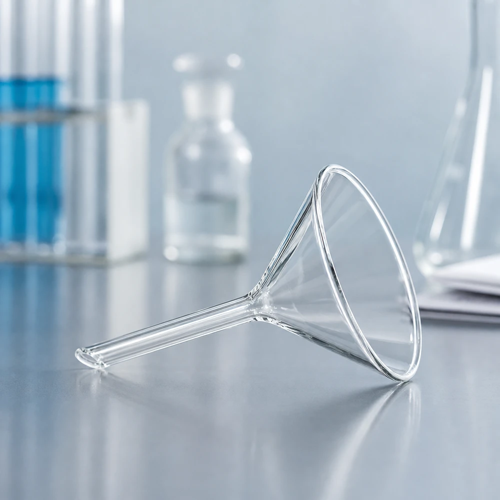 Funil ø60mm cal sodada, ângulo 60°, estilo curto Funil de laboratório transparente feito de vidro de cal sodada robusto com um design compacto para fácil manuseamento
