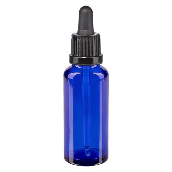 Frasco de farmácia azul 30ml pipeta preta tampa inviolável
