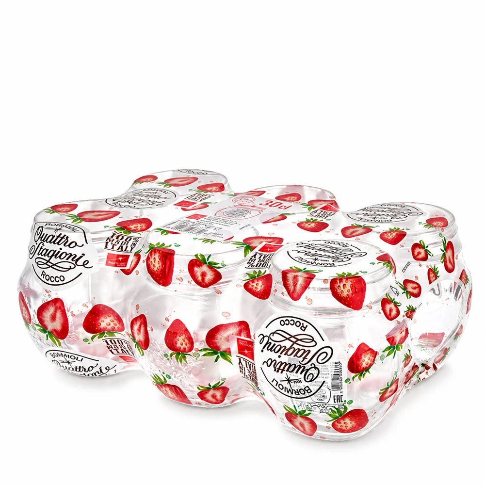 300ml Rundglas "Quattro Stagioni" mit Deckel Frasco redondo de 300 ml Quattro Stagioni com tampa de morango Conjunto de frascos para conservas Conservas italianas em vidro