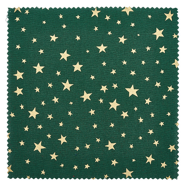 Pano para jóias em tecido verde "Estrelas" quadrado de 12 cm Grande plano de um tecido verde com estrelas douradas de diferentes tamanhos, material decorativo 12x12cm quadrado