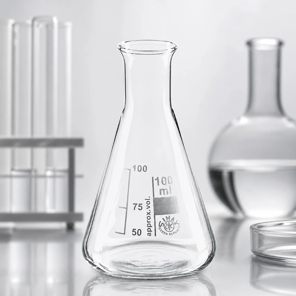 Erlenmeyer 100ml com gargalo estreito Frasco Erlenmeyer cónico de 100 ml com gargalo estreito para uma mistura e rotação óptimas