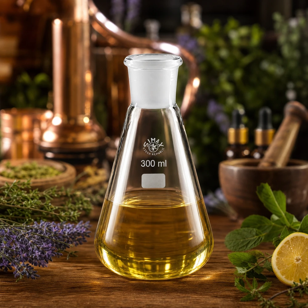 Erlenmeyer 300ml com junta rectificada standard (29/32) Frasco Erlenmeyer de 300 ml com base larga e fundo normalizado 29/32 para armazenamento estável