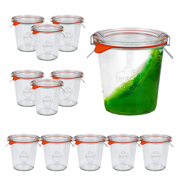 Conjunto de 12 copos de vidro Weck com 290ml de altura, boiões de 1/5L