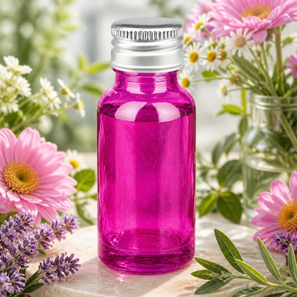 Frasco de 20 ml com tampa de rosca de 11 mm em alumínio-prata padrão PurpleLine.UT18/20 Frasco de vidro violeta de 20 ml de alta qualidade com tampa de rosca de alumínio para proteção UV e aromaterapia