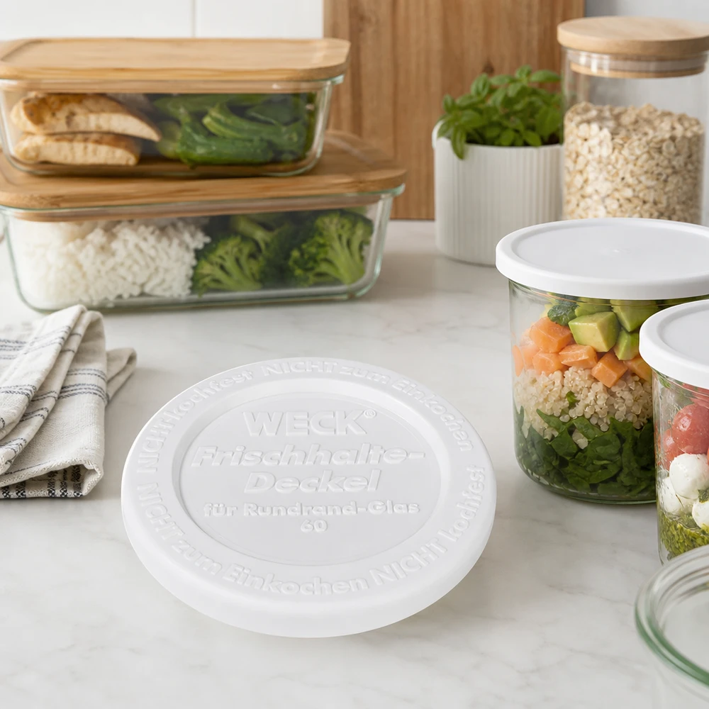 WECK Keep Fresh Lid RR60 Preparação de refeições Salada num frasco Preparar refeições saudáveis Frasco para camadas Vegetais
