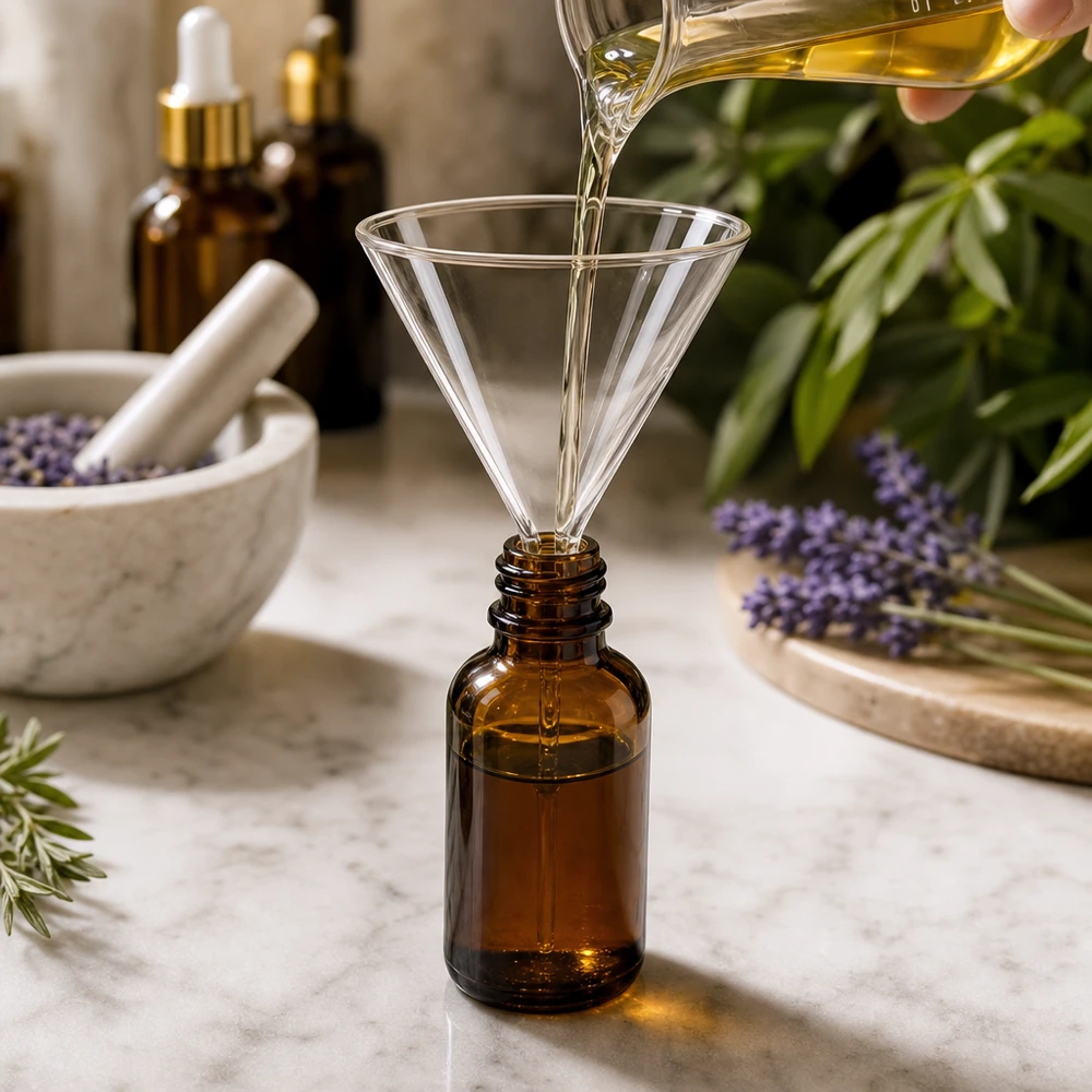 Funil ø85mm borosilicato ângulo 60 estilo curto Funil de precisão em vidro borossilicato 85mm para aplicações de aromaterapia e produção de cosméticos