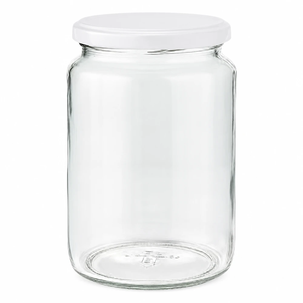 Frasco redondo de 795 ml com tampa BasicSeal branca UNiTWIST - frasco de conserva vazio de vidro transparente para arrumação