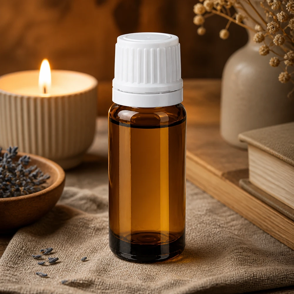 Frasco de vidro castanho com proteção UV, 10 ml, com tampa conta-gotas branca OV, para substâncias sensíveis à luz