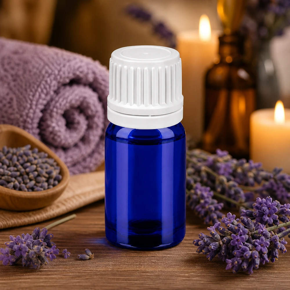 Frasco de 5 ml de alta qualidade em vidro azul com tampa OV branca para uso profissional