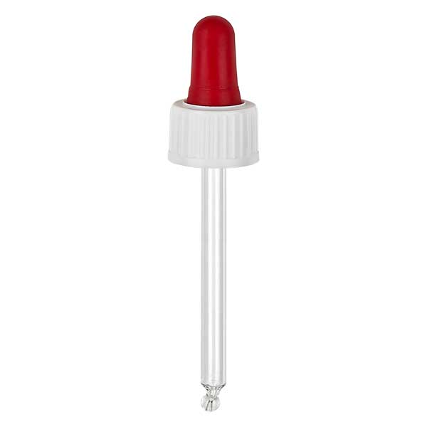 Pipeta conta-gotas de vidro branco/vermelho 18mm PL66 standard Pipeta conta-gotas de vidro branco/vermelho 18mm PL66 standard