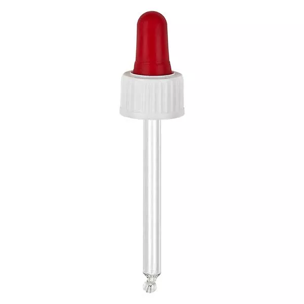 Pipeta conta-gotas de vidro branco/vermelho 18mm PL66 standard Pipeta conta-gotas de vidro branco/vermelho 18mm PL66 standard