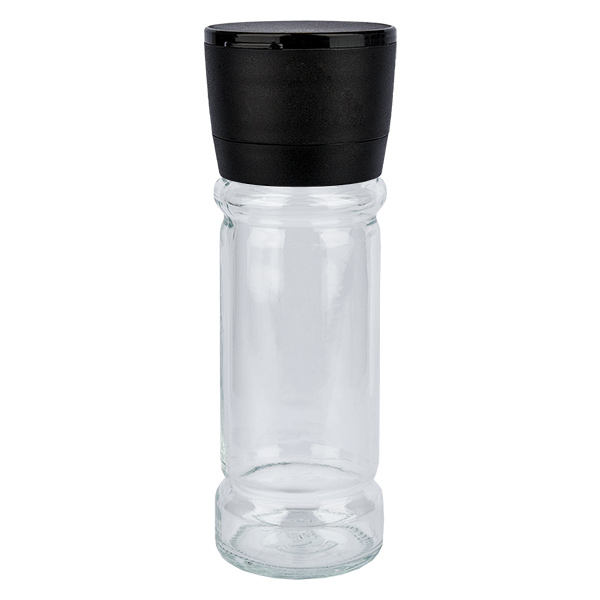 Frasco para especiarias de vidro transparente, 100 ml, com moinho de cerâmica preta Frasco para especiarias de vidro transparente, 100 ml, com moinho de cerâmica preta