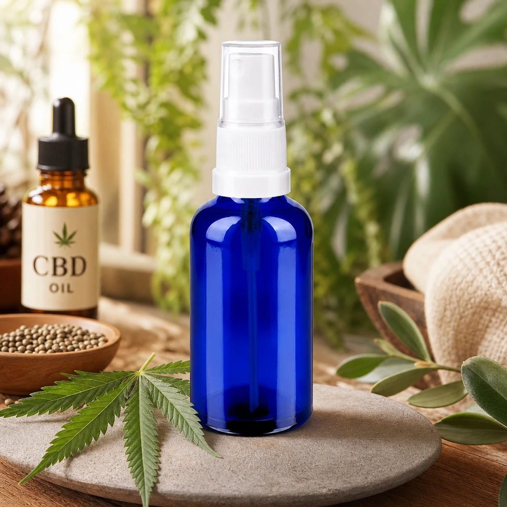 Frasco de vidro de 50 ml de alta qualidade com proteção UV graças à coloração azul para substâncias sensíveis à luz