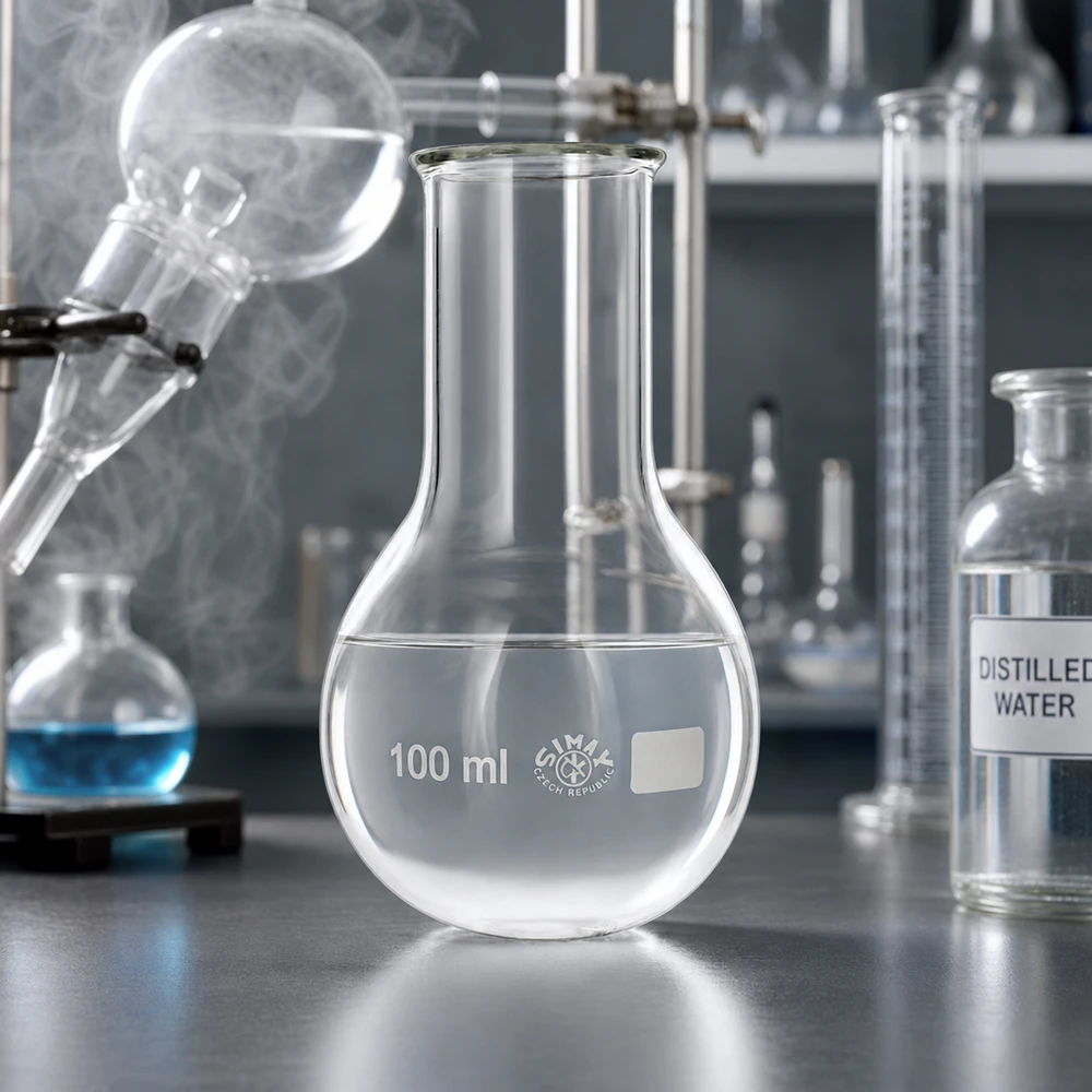 Balão de fundo redondo de 100 ml transparente com abertura de gargalo larga para medições precisas de volume no laboratório