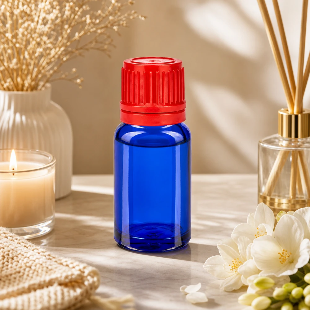 Frasco de laboratório azul de 10 ml com tampa vermelha 11 mm SV para aplicações farmacêuticas e produtos químicos
