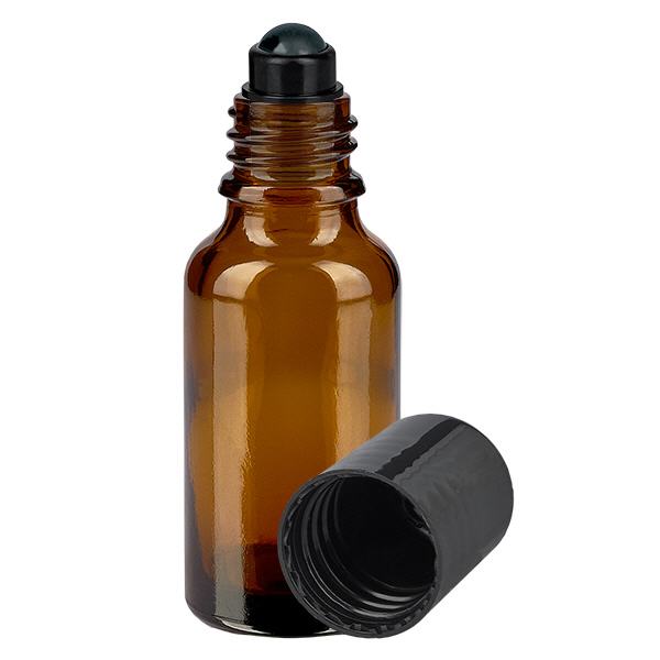 Frasco de farmácia castanho 20ml tampa roll-on preta