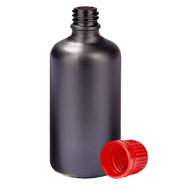 Frasco de 100ml com tampa de rosca de 11mm vermelha com fecho inviolável BlackLine UT18/100 Frasco de 100ml com tampa de rosca de 11mm vermelha com fecho inviolável BlackLine UT18/100