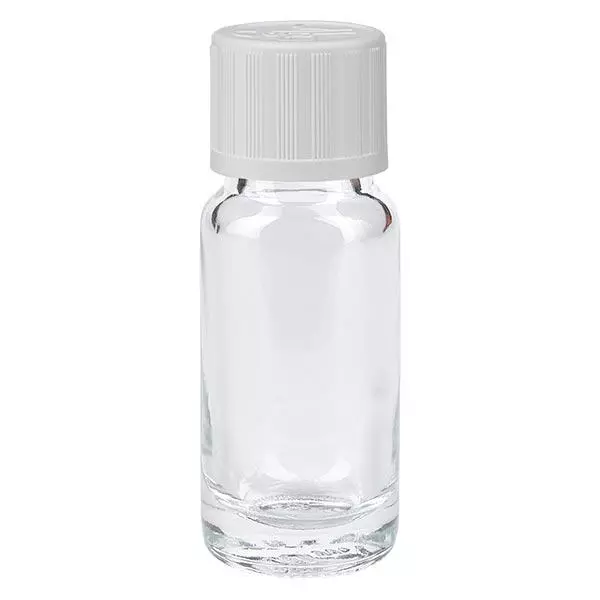Frasco de farmácia transparente de 10 ml com tampa de conta-gotas branca resistente a crianças Frasco de farmácia transparente de 10 ml com tampa de conta-gotas branca resistente a crianças