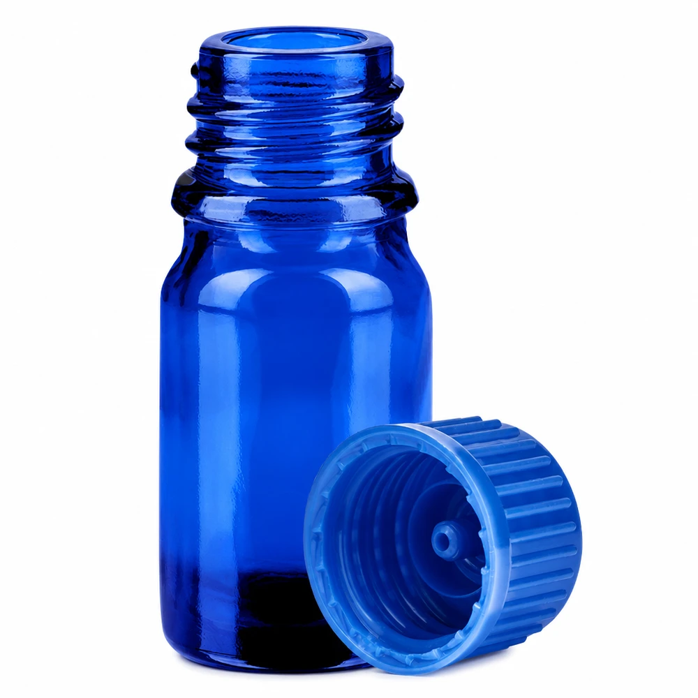 Frasco de 5ml com tampa de rosca de 11mm azul Standard BlueLine UT18/5 Pequeno frasco de laboratório de 5 ml em vidro azul com rosca de 11 mm para amostras e essências