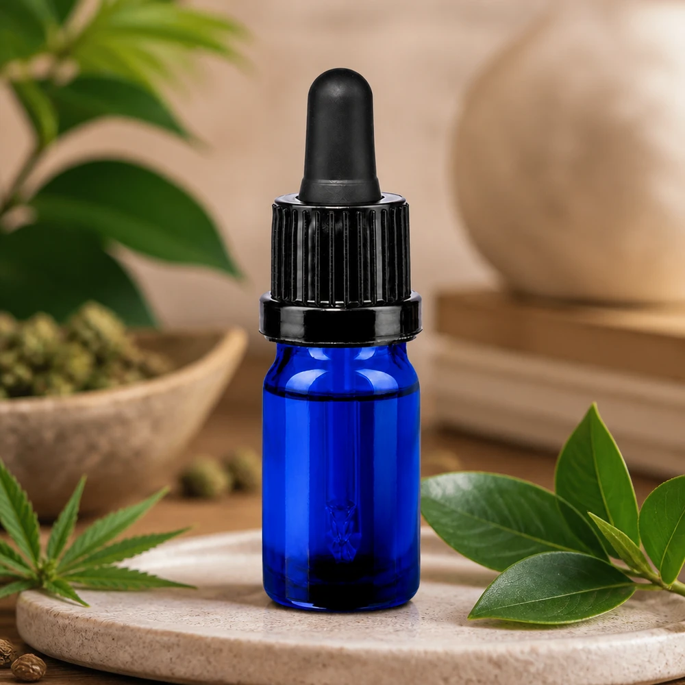 Frasco de pipeta pequeno de 5 ml em vidro azul com tampa de conta-gotas prática OV BlueLine UT18/5