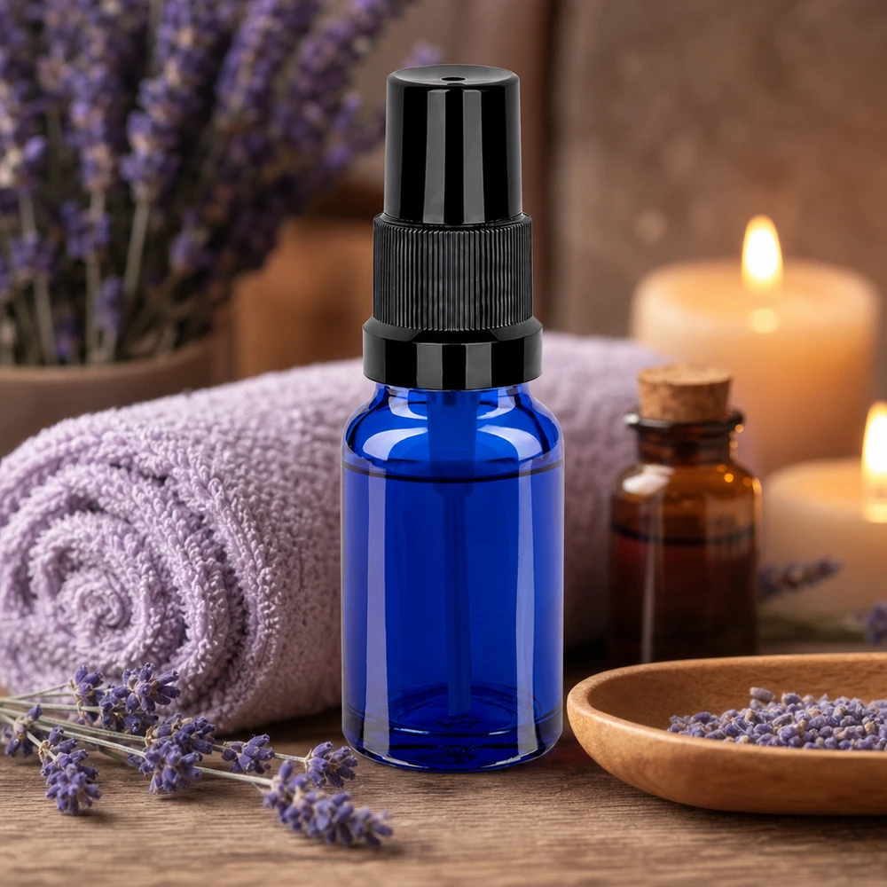 Frasco de spray compacto de 10 ml STD BlueLine UT18/10 em azul elegante com cabeça de spray preta robusta