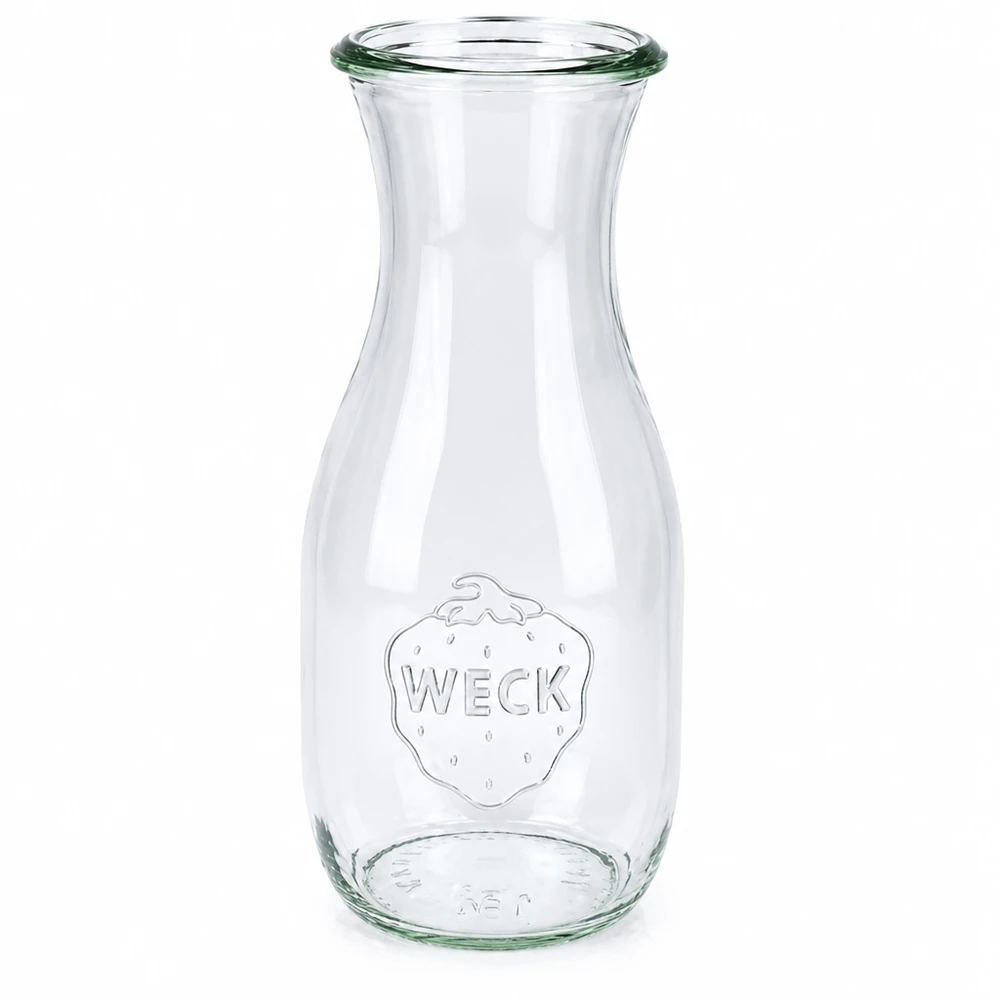 Garrafa de sumo WECK RR60 de 530 ml em vidro com tampa e logótipo de morango em relevo transparente