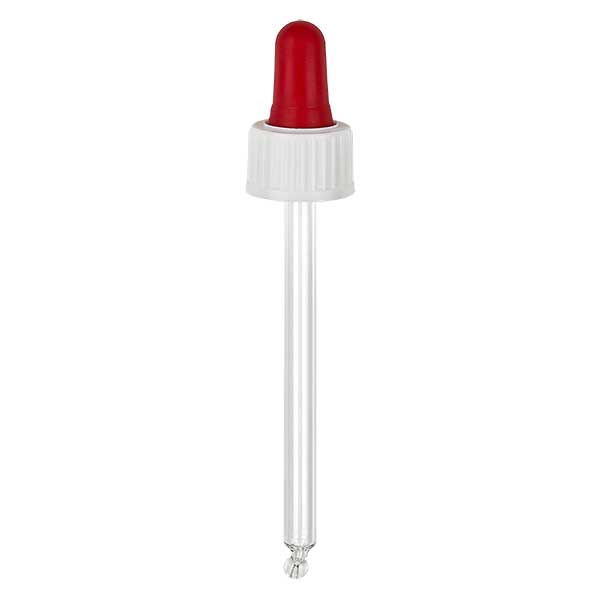 Pipeta gotejante de vidro branco/vermelho 18mm PL85 standard