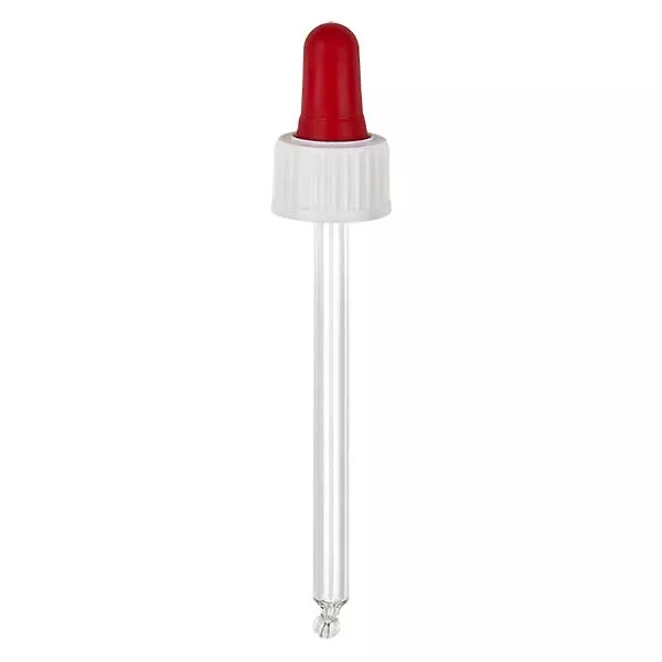 Pipeta gotejante de vidro branco/vermelho 18mm PL85 standard