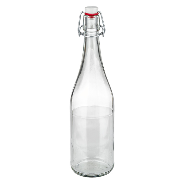 Garrafa de vidro de 750 ml + tampa basculante em PVC UNiTWIST Garrafa de vidro de 750 ml com tampa basculante PVC UNiTWIST transparente vazia em pé foto do produto