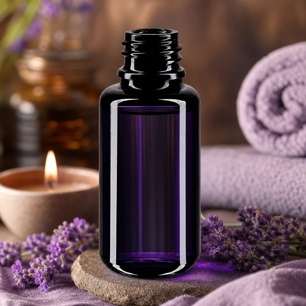 Frasco de vidro violeta 20ml DIN 18 (Mironglas) O frasco de vidro violeta Premium Miron 20ml protege os ingredientes da luz nociva