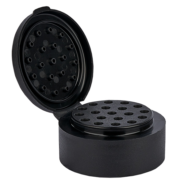 Tampa de frasco para sal/picão com inserção de espalhador preto Tampa de frasco para sal/picão com inserção de espalhador preto