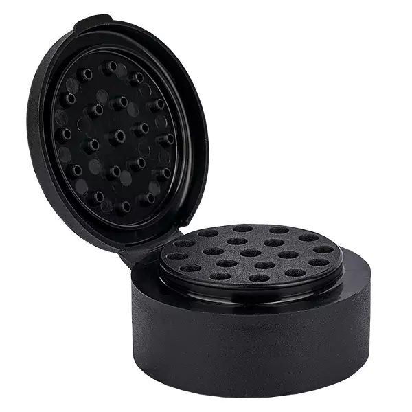 Tampa de frasco para sal/picão com inserção de espalhador preto
