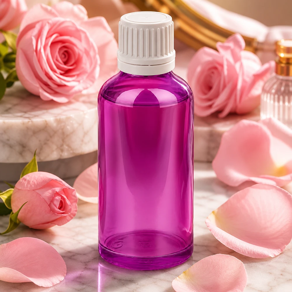Frasco PurpleLine de 50 ml com tampa branca inviolável para uma embalagem segura do produto