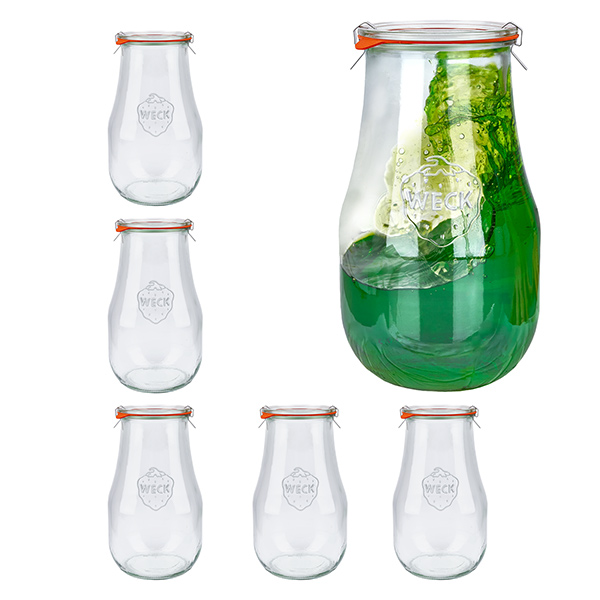 Conjunto de 6 frascos de tulipa de 2700ml em vidro Weck, copos de 2,5L