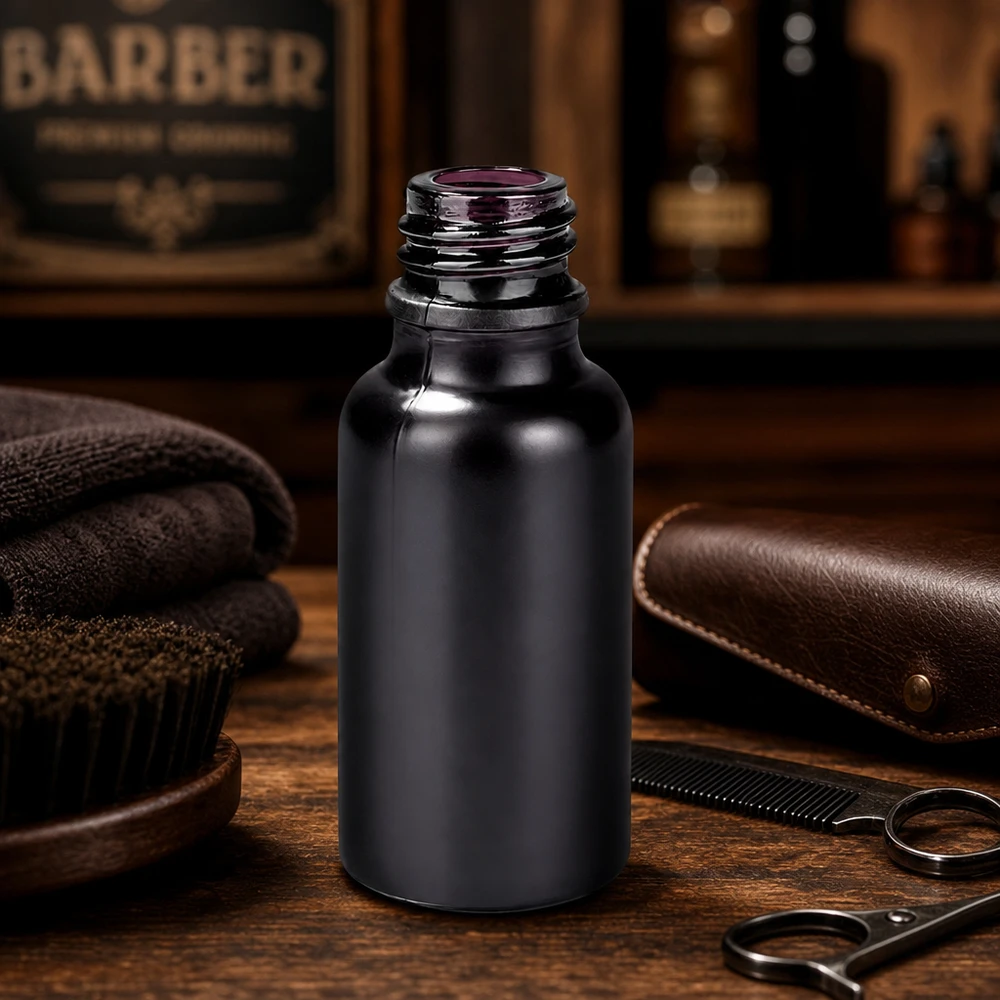 Frasco de boticário mate de 20 ml BlackLine UT18/20 com acabamento de superfície elegante para produtos de barbearia