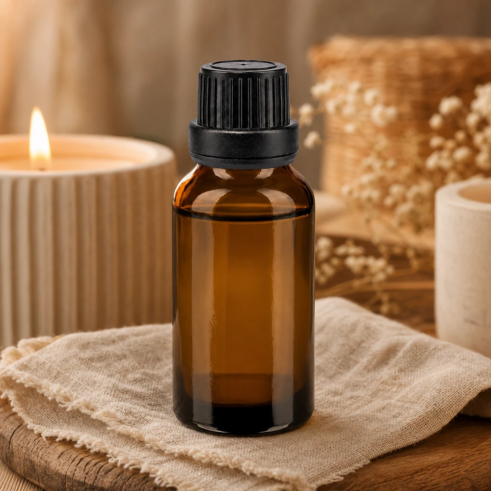 Frasco de farmácia castanho 20ml tampa de rosca preta com fecho inviolável Frasco de vidro castanho com proteção UV, 20 ml, com tampa de segurança preta de 11 mm, para substâncias sensíveis à luz