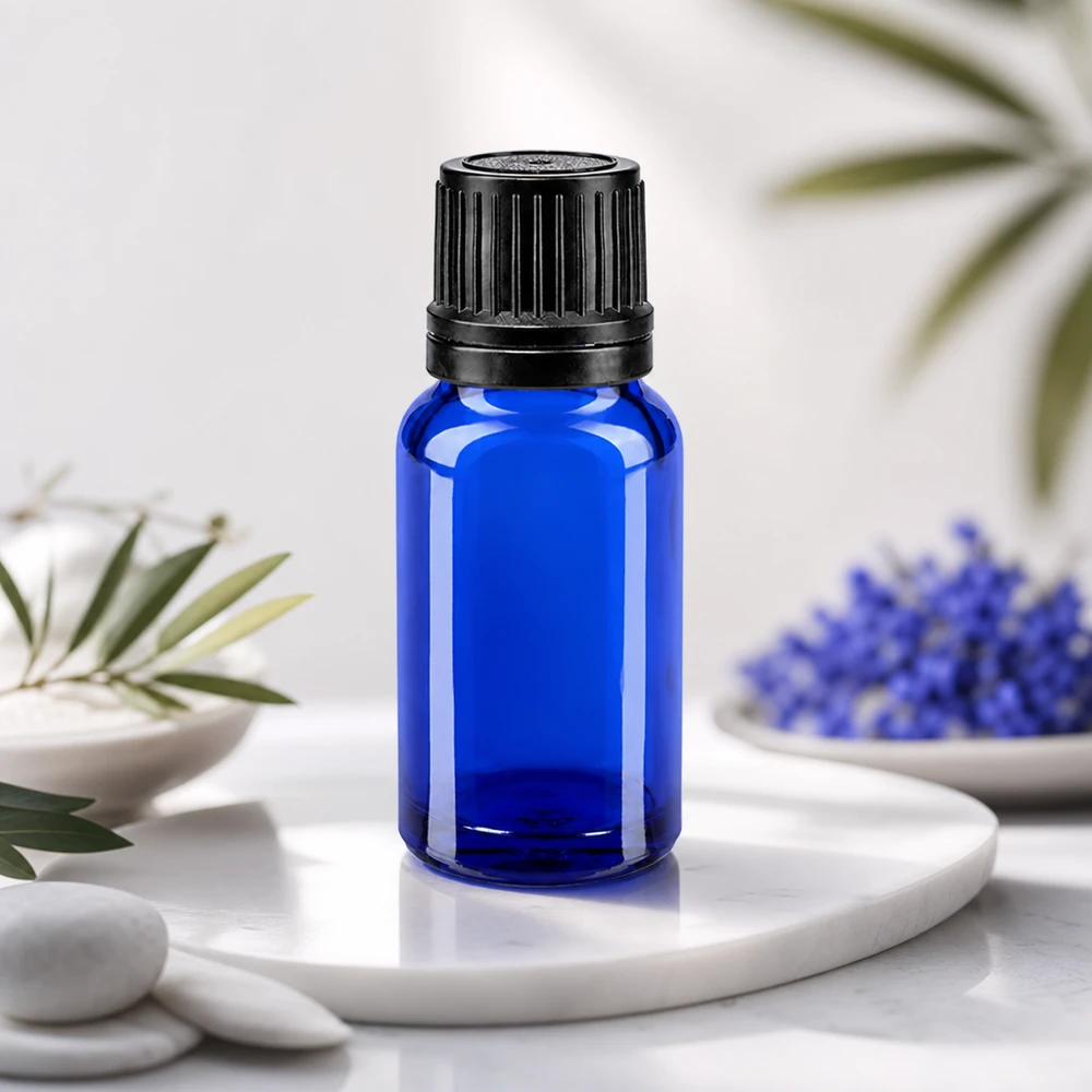 Frasco conta-gotas Blauglas de 10 ml com tampa de segurança OV preta e inserção de dosagem precisa de 1 mm