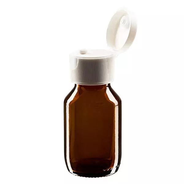 Frasco para medicamentos de 50ml castanho, com tampa flip top ApoGlas Frasco para medicamentos de 50ml castanho, com tampa flip top ApoGlas