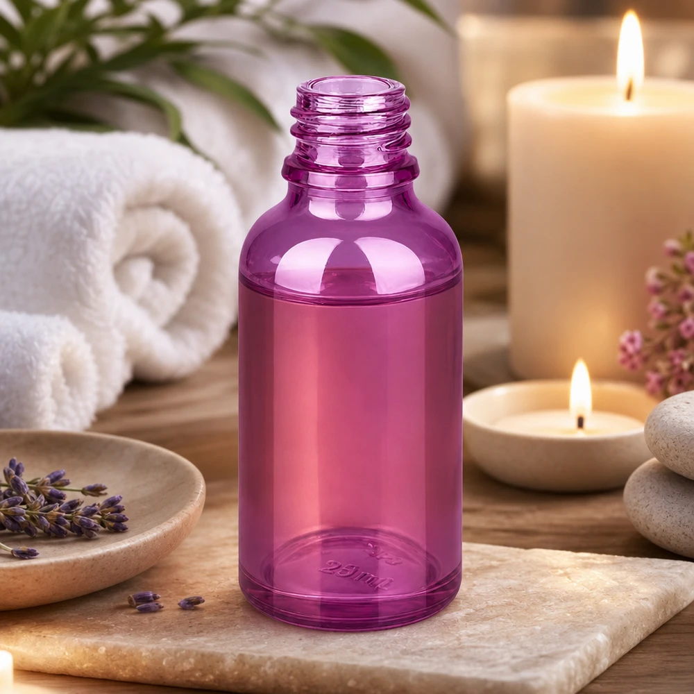 Frasco pequeno de vidro PurpleLine de 30 ml em roxo elegante para aromaterapia e bem-estar