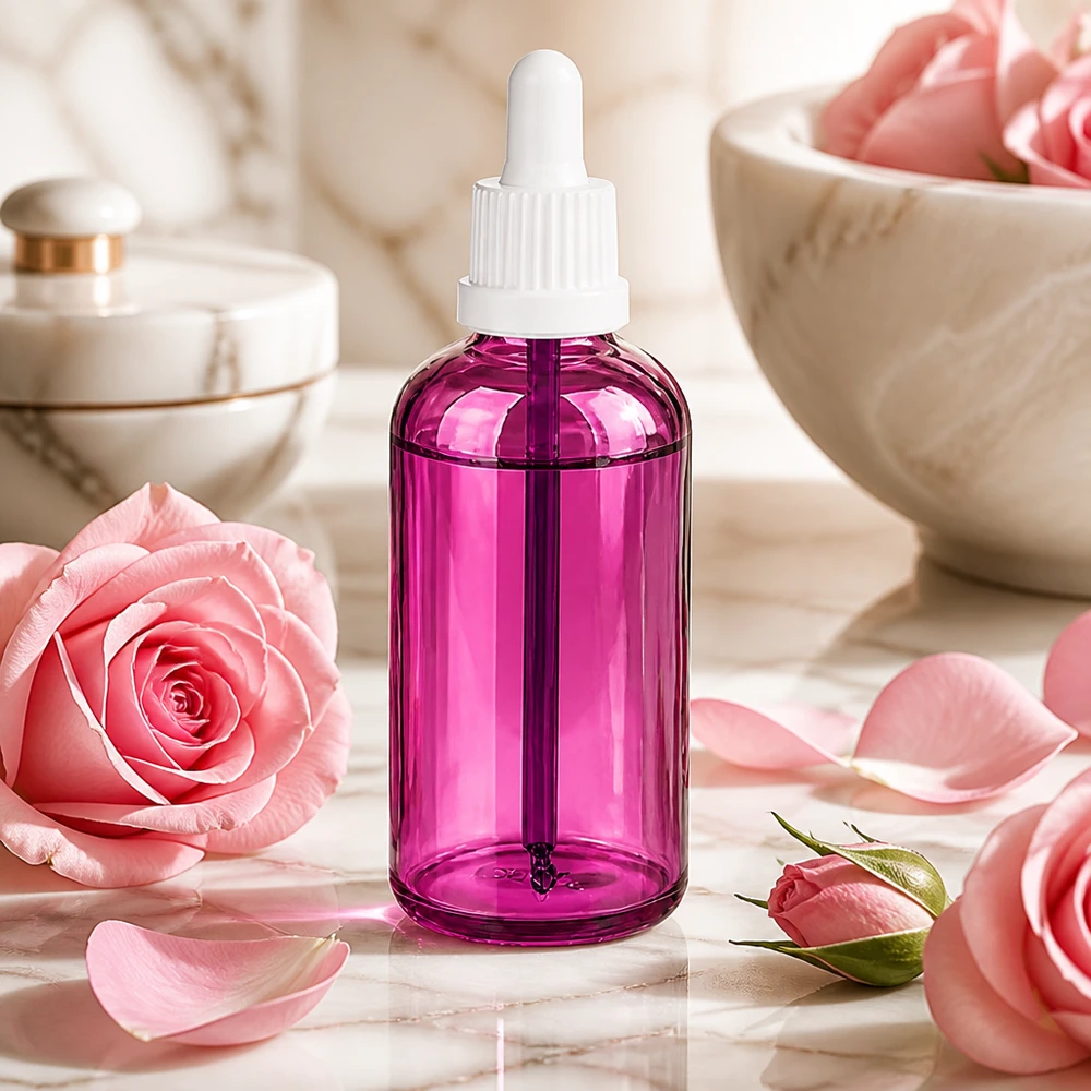 Frasco de pipeta de 100 ml em vidro de alta qualidade com um elegante aspeto PurpleLine para cosméticos
