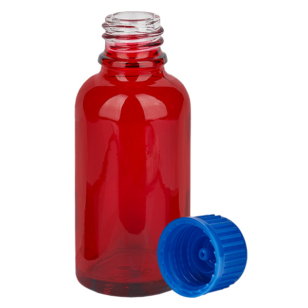 Frasco de 30 ml com tampa de rosca de 11 mm azul Standard RedLine UT18/30 Frasco de 30 ml com tampa de rosca de 11 mm azul Standard RedLine UT18/30
