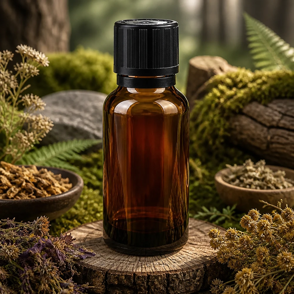 Frasco de farmácia castanho 20ml tampa do conta-gotas anel de vazamento 1mm preto fecho de segurança para crianças símbolo de aviso cego fecho inviolável Frasco farmacêutico de 20 ml em vidro castanho com tampa de segurança para crianças e inserção cega preta de 1 mm