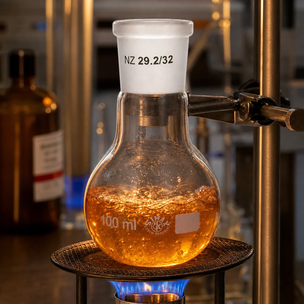 Balão compacto de 100 ml com vidro resistente ao calor e junta esmerilada normalizada 29/32 para processos de aquecimento