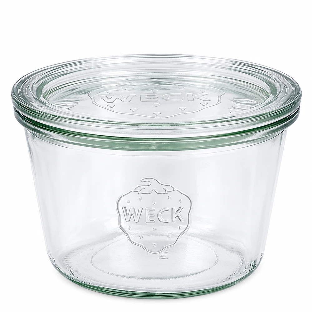 Frasco de conserva WECK 370 ml com tampa de vidro Frasco de conserva transparente RR100 com logótipo em relevo para conservas