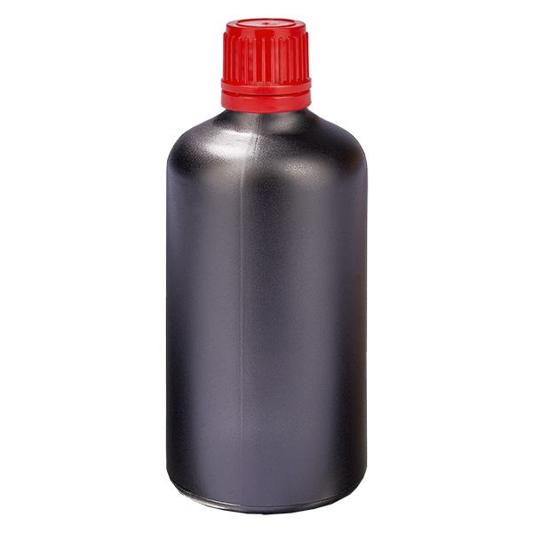 Frasco de 100ml com tampa de rosca de 11mm vermelha com fecho inviolável BlackLine UT18/100
