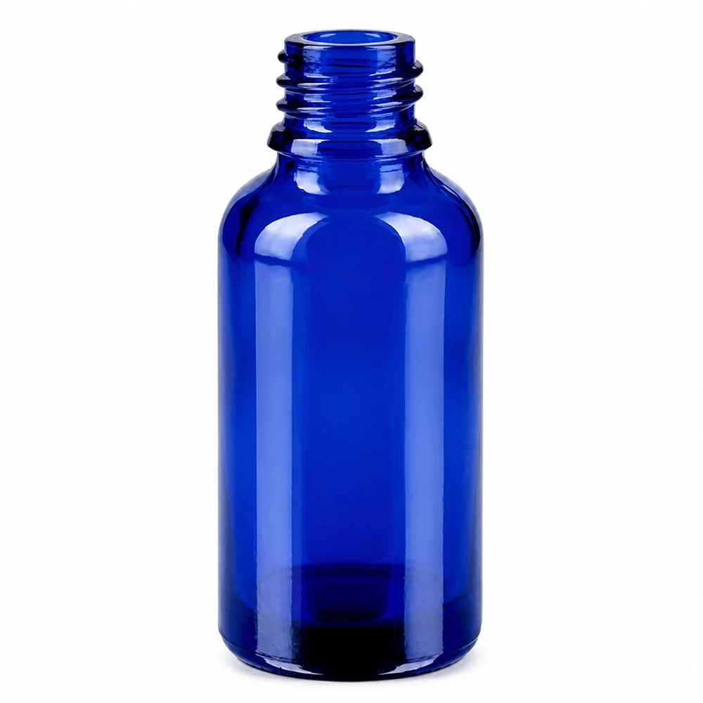 Frasco conta-gotas de 30 ml de alta qualidade em vidro azul com ponta de conta-gotas de 0,7 mm para uma aplicação precisa