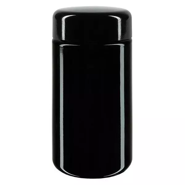 Frasco de gargalo largo+ vidro violeta 100ml, com tampa preta Frasco de gargalo largo+ vidro violeta 100ml, com tampa preta