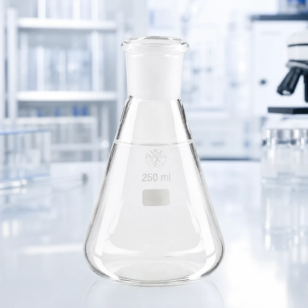 Frasco Erlenmeyer 250ml com junta esmerilada standard (29/32) Frasco Erlenmeyer 250ml com junta esmerilada standard (29/32)