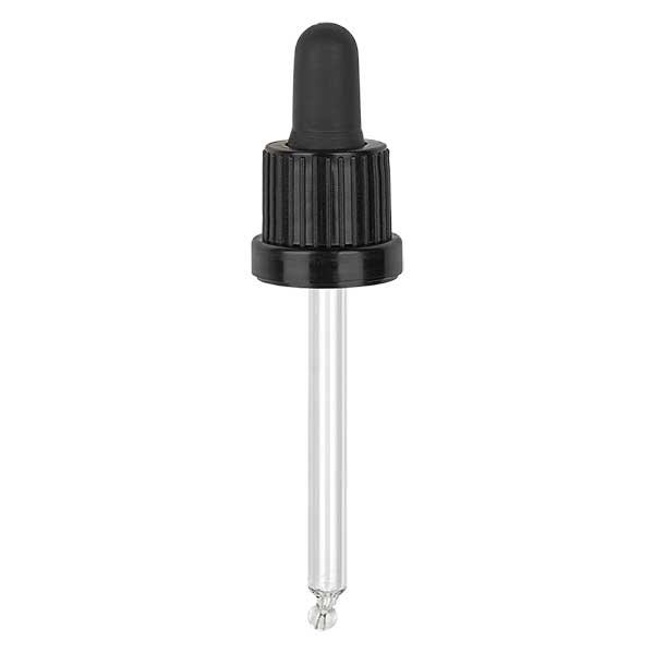 Conta-gotas de vidro preto/preto 18mm PL78 OVII Conta-gotas de vidro preto/preto 18mm PL78 OVII