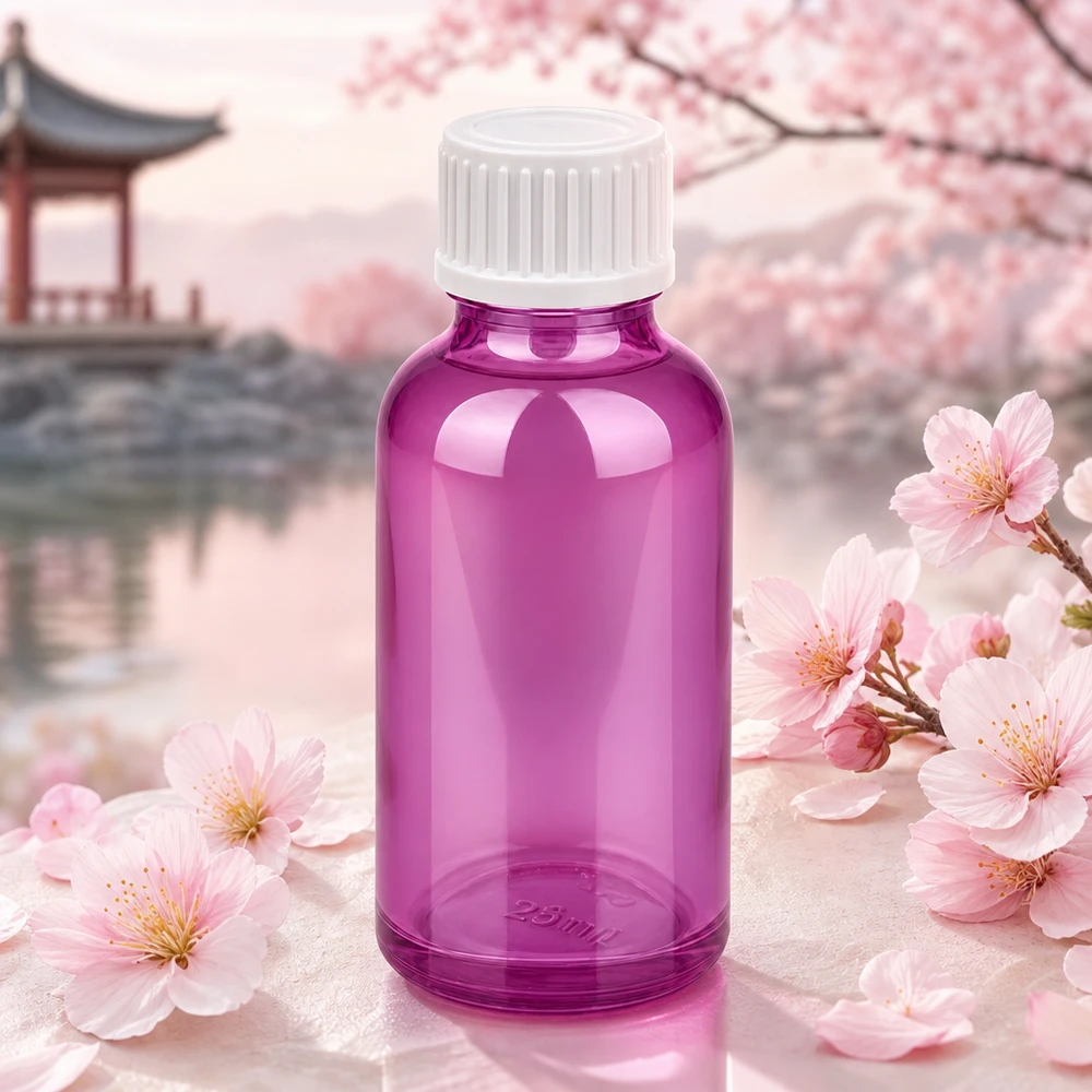 Frasco conta-gotas compacto de 30 ml em roxo para aplicações de aromaterapia e óleos perfumados